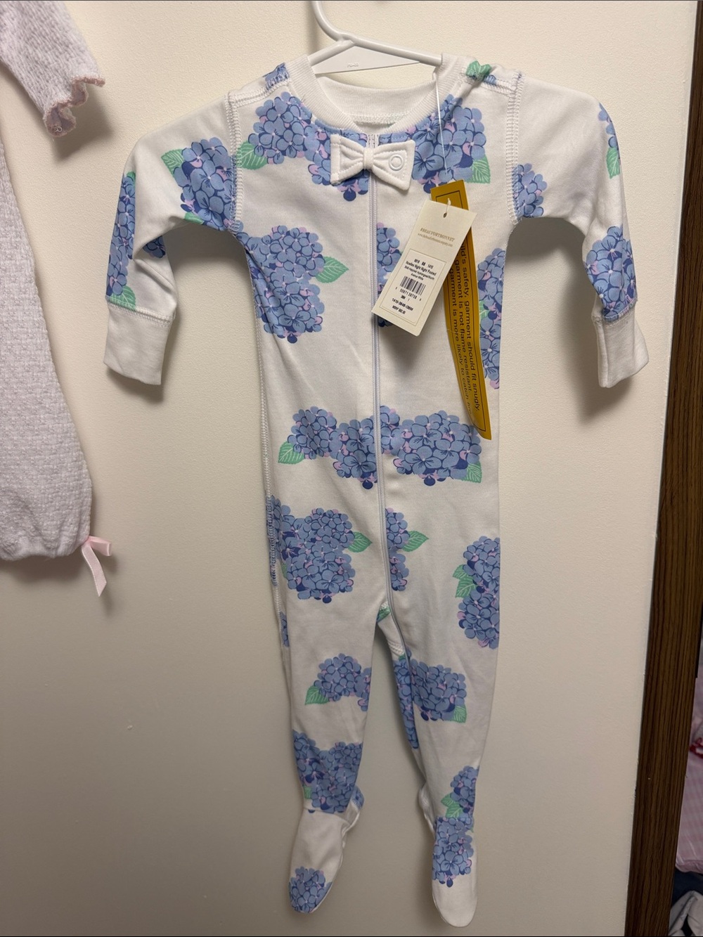 The Beaufort Bonnet Company White Footed One-Piece with Blue Hydrangea Print